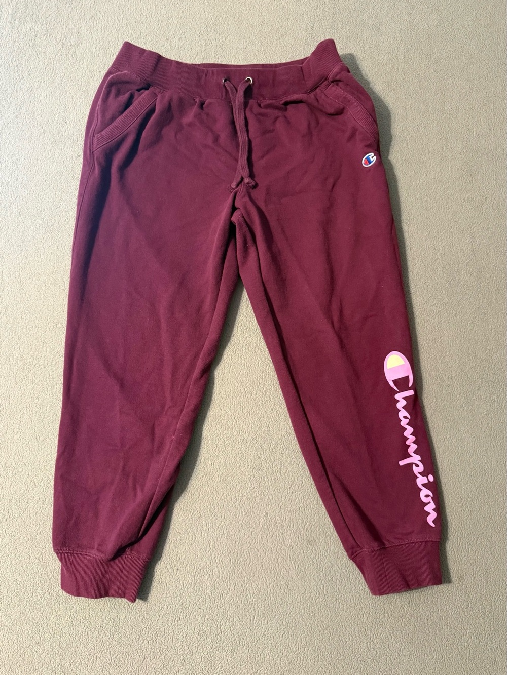 Champion Maroon Kids Jogger Sweatpants with Pink Logo Accent